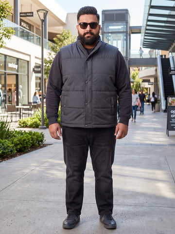 Plus Size Men's Quilted Puffer Sleeveless High Collar & Snap Button Front Closure Sleeveless Jacket  | Sizes XL to 8XL