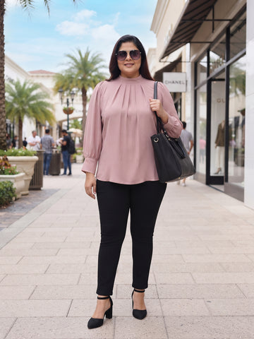 Plus Size Women's High Neck Pleated Full Sleeve Soft Crepe Casual Top Sizes  3XL to 8XL