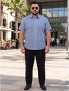 Plus Size Men's  Short Sleeve Blue Checked Cotton Casual Shirt |  Sizes XXL to 8XL
