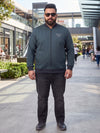 Plus Size Men's Blue Contrast Collar Faux Suede with Chest Script Print & Contrast Ribbed Trim Bomber Jacket  | Sizes 3XL to 8XL
