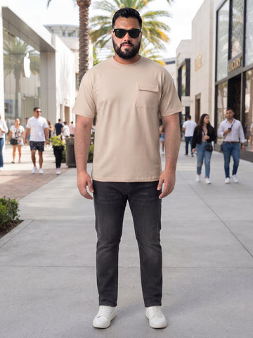 Plus Size Men's Round Neck Short Sleeve Cotton T-Shirt with Chest Pocket | Sizes 3XL To 8XL