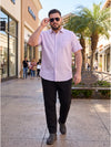 Plus Size Men's Purple Solid Lightweight Pure Linen Short Sleeve Button-Down Casual Shirt | Sizes XXL to 8XL