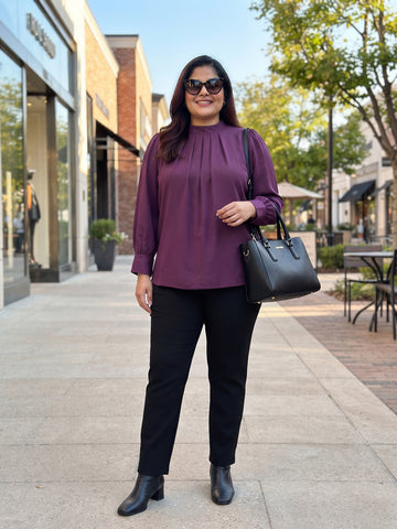 Plus Size Women's High Neck Pleated Full Sleeve Soft Crepe Casual Top Sizes  3XL to 8XL