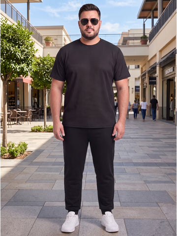 Plus Size Men's Short Sleeve Round Neck Textured Crepe Fabric T-Shirt |Sizes 3XL to 8XL