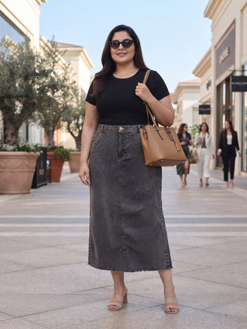 Plus Size Women's Charcoal Denim Maxi Skirt Sizes 3XL to 8XL