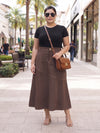 Plus Size Women's Black Denim Paneled Midi Trumpet Skirt with Contrast Seam Detail | Sizes 3XL-8XL
