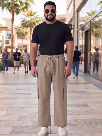 Plus Size Men's Loose Fit Cotton Cargo Trousers with Elastic Waist | Sizes 3XL to 8XL