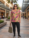 Plus Size Women's Pure Cotton Mustard Floral Print Round Neck Short Sleeve T-Shirt | Sizes: 3XL to 8XL