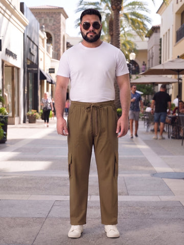 Plus Size Men's Loose Fit Cotton Cargo Trousers with Elastic Waist | Sizes 3XL to 8XL