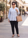 Plus Size Women's Pure Cotton V-Neck 3/4 Sleeves Tiered Button-Down Top | Sizes 3XL TO 8XL