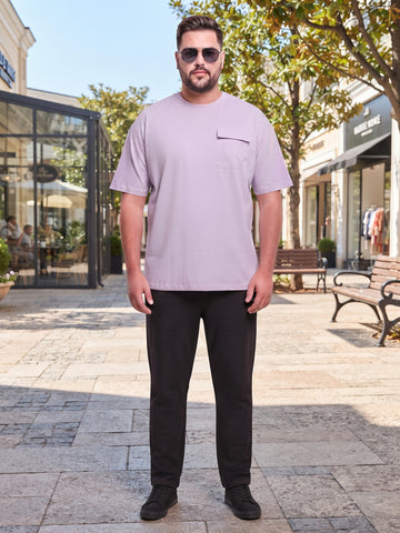 Plus Size Men's Round Neck Short Sleeve Cotton T-Shirt with Chest Pocket | Sizes 3XL To 8XL