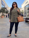 Plus Size Women's Pure Cotton V-Neck 3/4 Sleeves Tiered Button-Down Top | Sizes 3XL TO 8XL