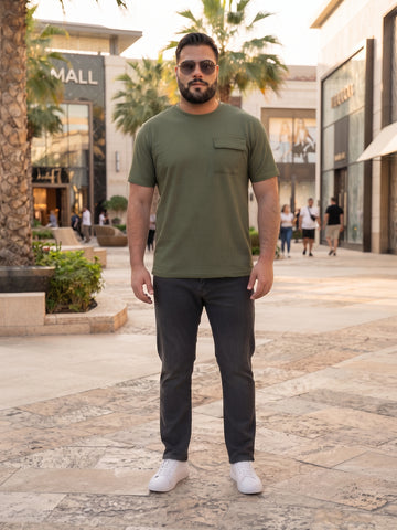 Plus Size Men's Round Neck Short Sleeve Cotton T-Shirt with Chest Pocket | Sizes 3XL To 8XL
