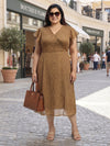 Plus Size Women's V-Neck Soft Chiffon Wrap-Style Micro Polka Dot Midi Dress | Sizes 3XL to 8XL