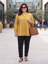 Plus Size Women's Pure Cotton V-Neck 3/4 Sleeves Tiered Button-Down Top | Sizes 3XL TO 8XL