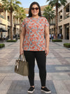 Plus Size Women's Pure Cotton Grey Floral Print Round Neck Short Sleeve T-Shirt | Sizes: 3XL to 8XL