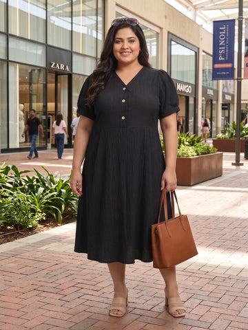 Plus Size Women's A-Line V-Neck Midi Dress | Soft Crepe Fabric | Regular Fit | Sizes 3XL to 8XL