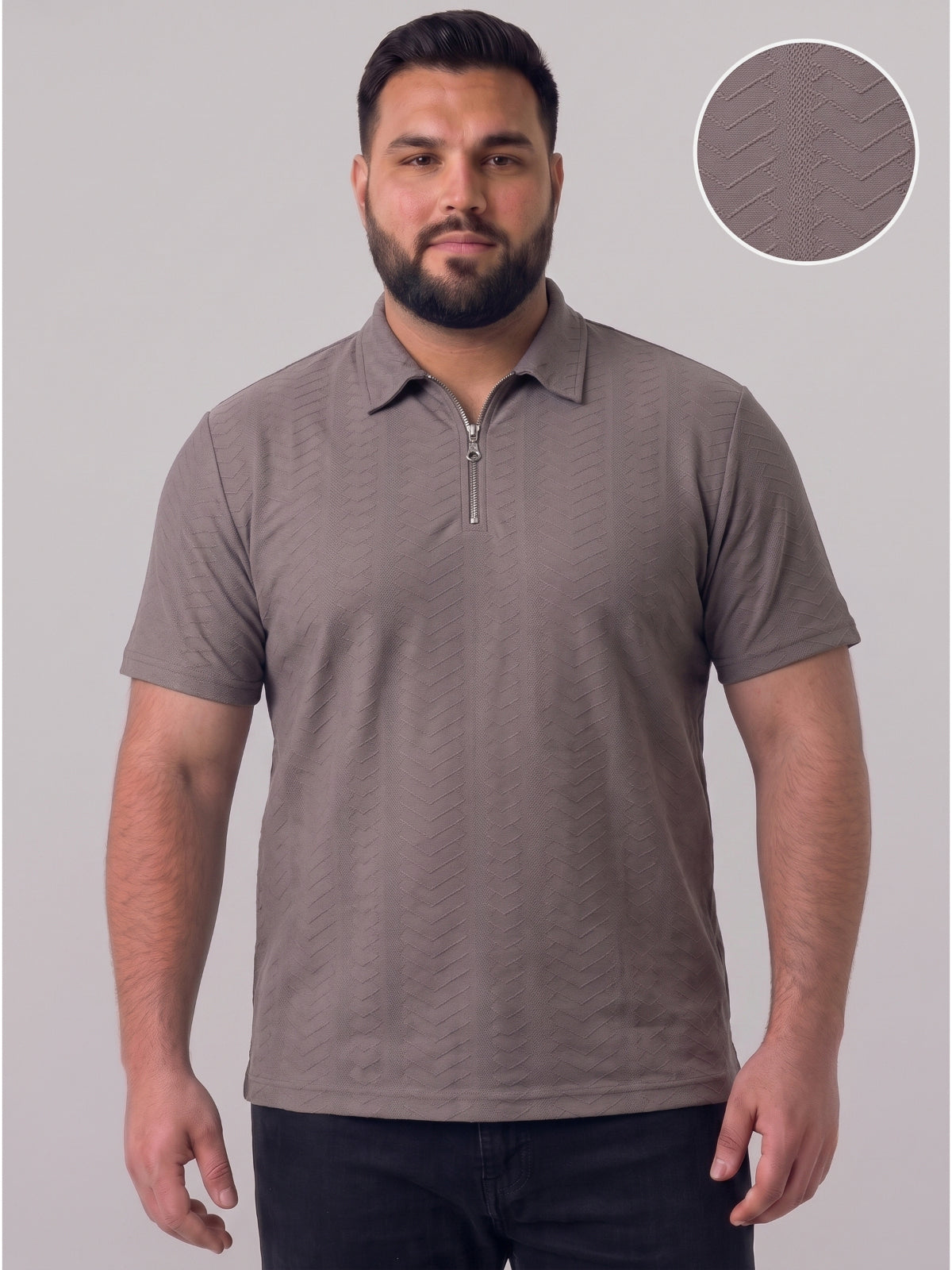 Plus Size Men's Textured Quarter-Zip Polo Collar TShirt