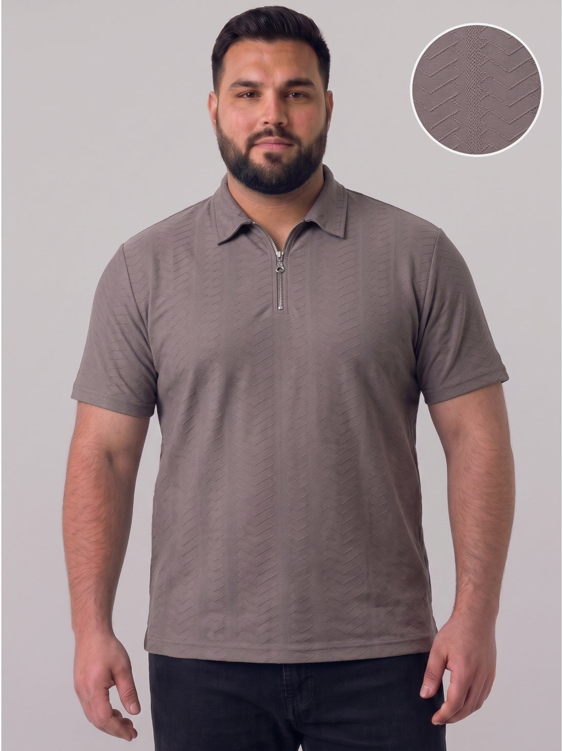 Plus Size Men's Textured Quarter-Zip Polo Collar TShirt