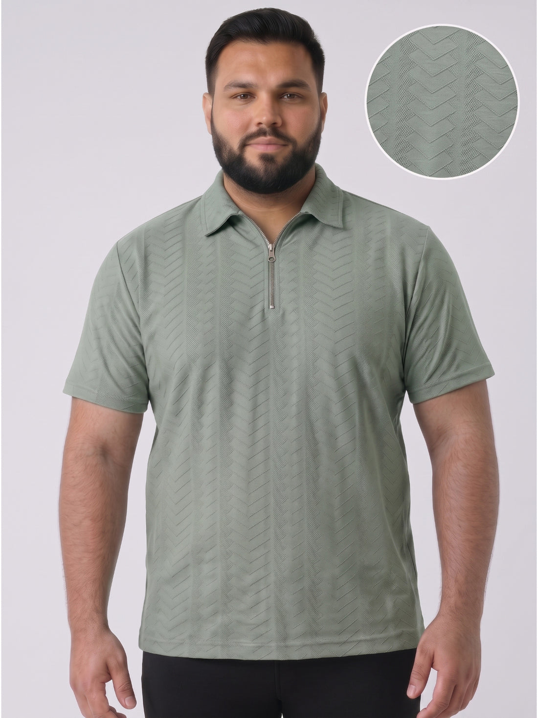Plus Size Men's Textured Quarter-Zip Polo Collar TShirt