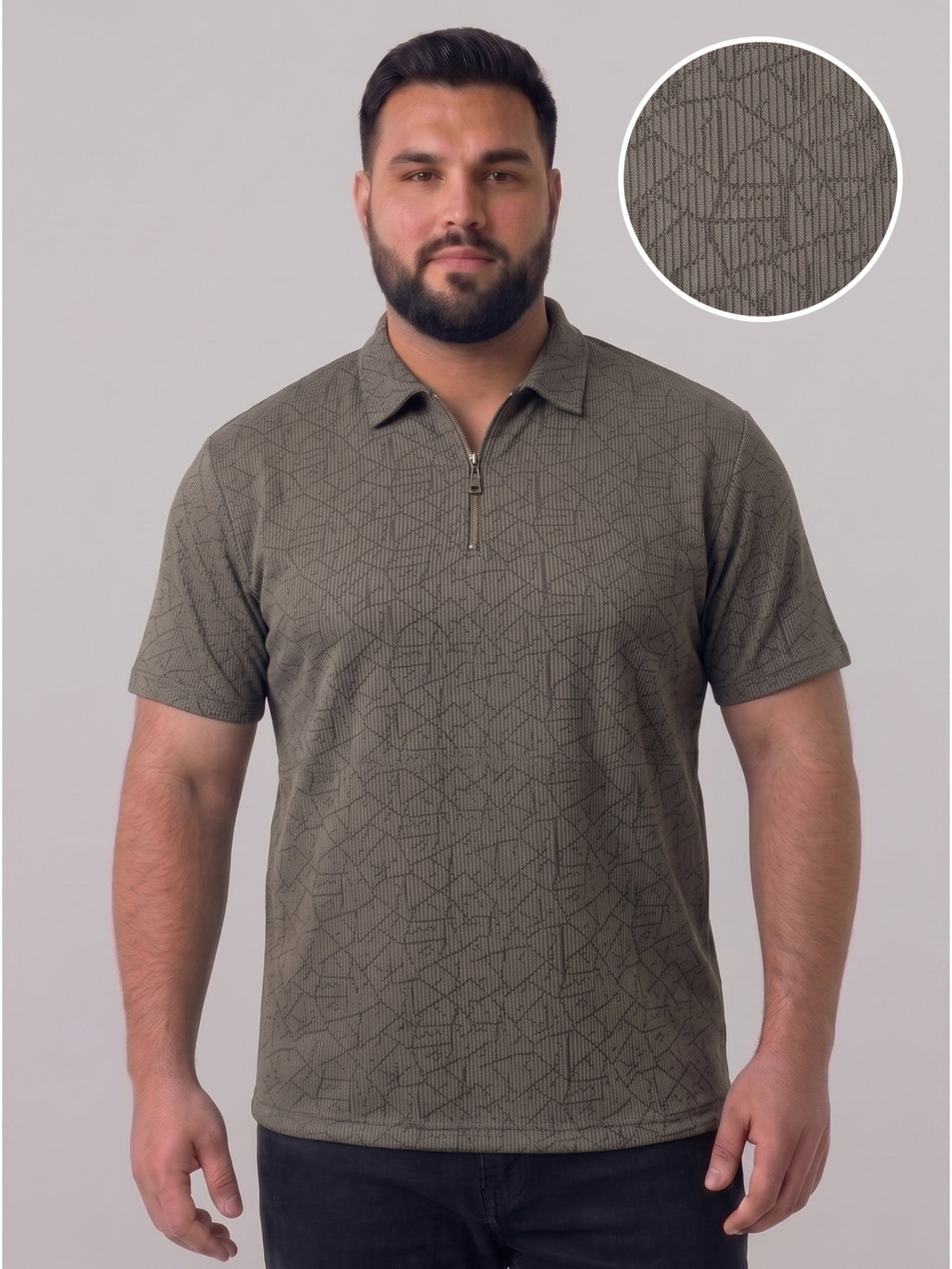 Plus Size Men's Textured Quarter-Zip Polo Collar TShirt