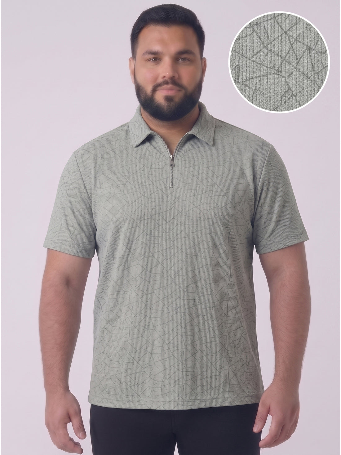 Plus Size Men's Textured Quarter-Zip Polo Collar TShirt