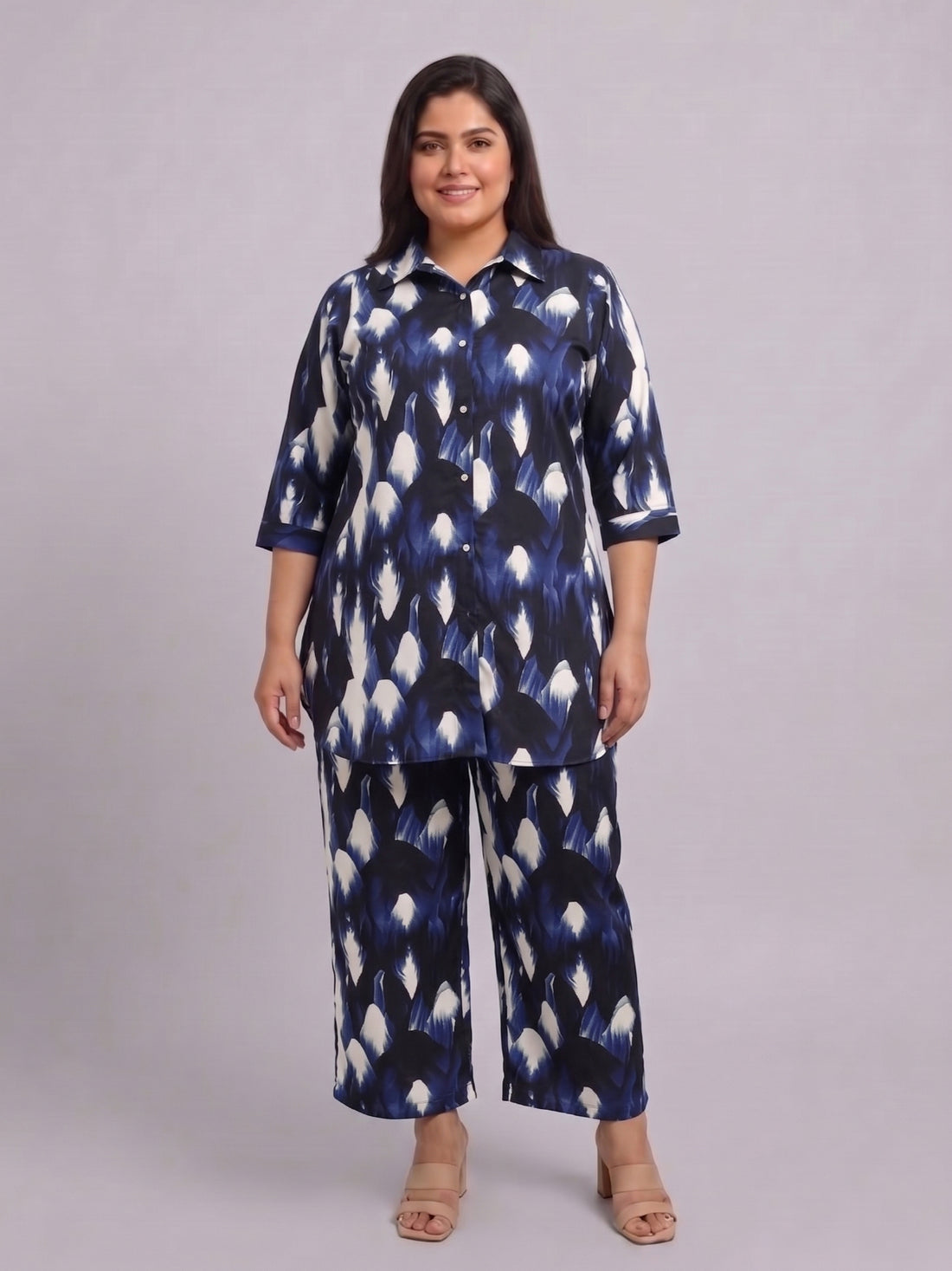 Plus Size Women’s Printed Shirt-Style Premium Crepe Fabric Co-Ords Set Sizes 3XL to 8XL