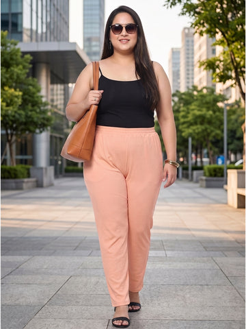 Plus Size Women's Solid Ribbed Stretch Palazzo with Elastic Waistband Nylon Elastane Fabric| Sizes 3XL-8XL