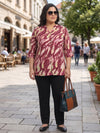 Plus Size Women's Printed V-Notch Neck Top with 3/4 Sleeves Soft Crepe Fabric |Sizes 3XL-8XL