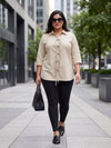 Plus Size Women's Front Tie-Up Collared 3/4th Sleeve Pure Cotton Shirt | Sizes 3XL to 8XL