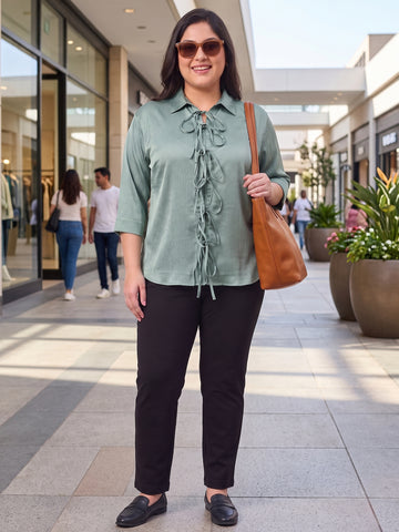 Plus Size Women's Front Tie-Up Collared 3/4th Sleeve Viscose Shirt | Sizes 3XL to 8XL