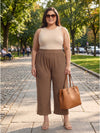 Plus Size Women's Solid Ribbed Stretch Palazzo with Elastic Waistband Nylon Elastane Fabric| Sizes 3XL-8XL