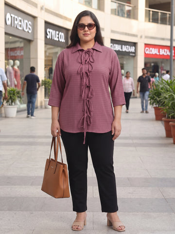 Plus Size Women's Front Tie-Up Collared 3/4th Sleeve Viscose Shirt | Sizes 3XL to 8XL