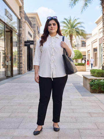 Plus Size Women's Front Tie-Up Collared 3/4th Sleeve Viscose Shirt | Sizes 3XL to 8XL