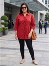 Plus Size Women's Front Tie-Up Collared 3/4th Sleeve Pure Cotton Shirt | Sizes 3XL to 8XL