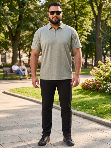 Plus Size Men's Textured Quarter-Zip Polo Collar TShirt