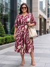 Plus Size Women's Printed A-Line Midi Flare Sleeves Dress & Soft Crepe Fabric | Sizes 3XL-8XL