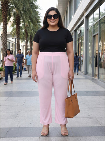 Plus Size Women's Solid Ribbed Stretch Palazzo with Elastic Waistband Nylon Elastane Fabric| Sizes 3XL-8XL