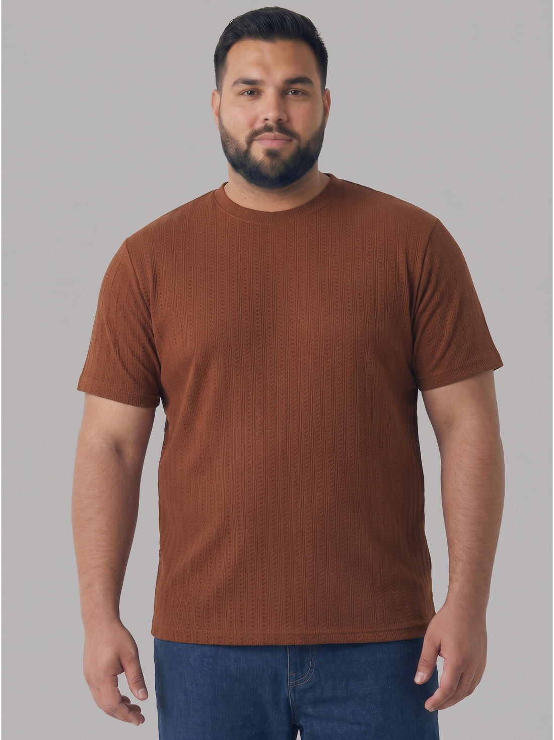 Plus Size Men's Short Sleeve Round Neck Textured Fabric T-Shirt |Sizes 3XL to 8XL