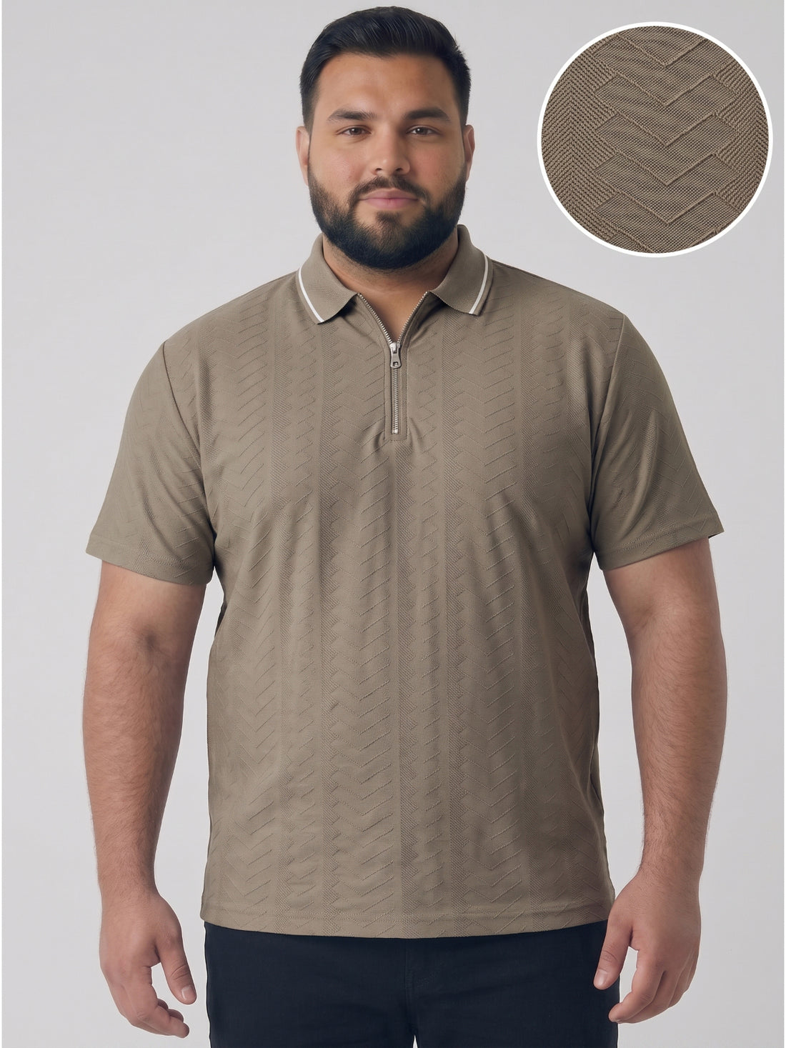 Plus Size Men's Textured Quarter-Zip Polo Collar TShirt