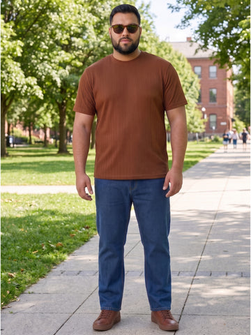 Plus Size Men's Short Sleeve Round Neck Textured Fabric T-Shirt |Sizes 3XL to 8XL