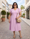 Plus Size Women V-Neck Viscose Lycra Midi Dress
