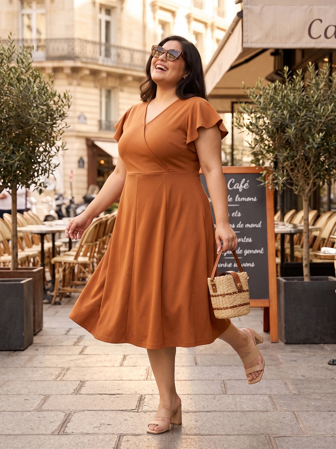 Plus Size Women V-Neck Viscose Lycra Midi Dress