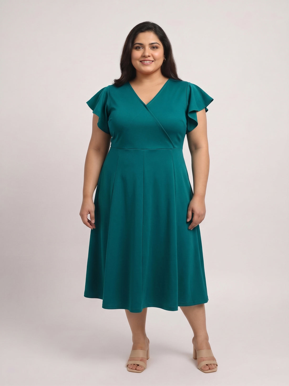 Plus Size Women V-Neck Viscose Lycra Midi Dress