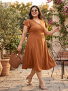 Plus Size Women V-Neck Viscose Lycra Midi Dress