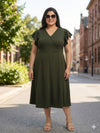 Plus Size Women V-Neck Viscose Lycra Midi Dress