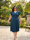 Plus Size Women V-Neck Viscose Lycra Midi Dress
