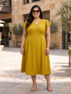 Plus Size Women V-Neck Viscose Lycra Midi Dress