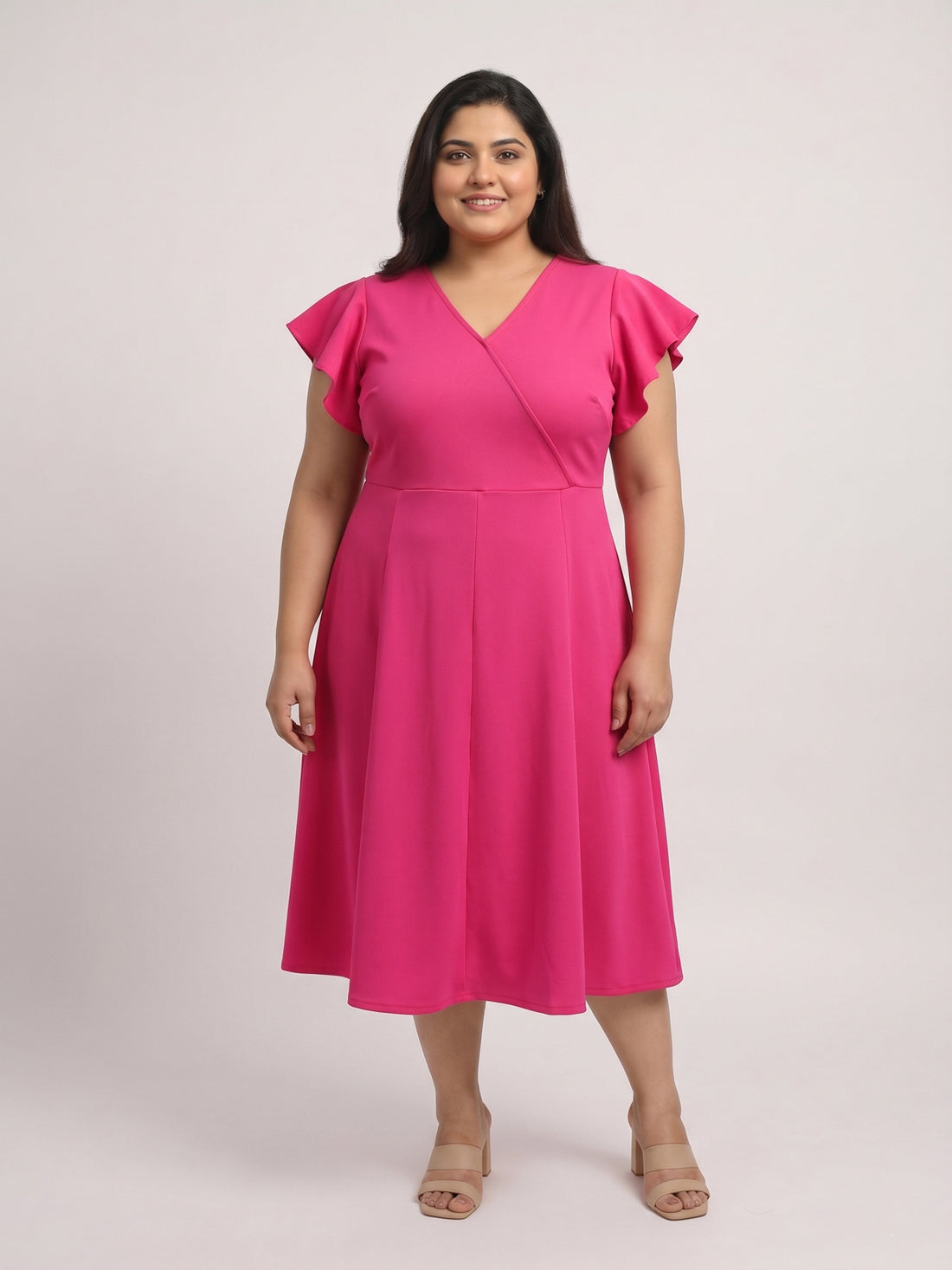 Plus Size Women V-Neck Viscose Lycra Midi Dress