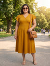 Plus Size Women V-Neck Viscose Lycra Midi Dress